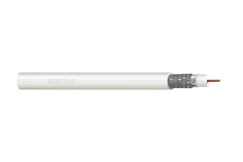 Kabel koncentryczny DIGITUS RG-6, 75 Ohm, ekran (2x folia +oplot 77%), Eca, PVC, 100m, biały Kabel koncentryczny DIGITUS RG-6, 75 Ohm, ekran (2x folia +oplot 77%), Eca, PVC, 100m, biały