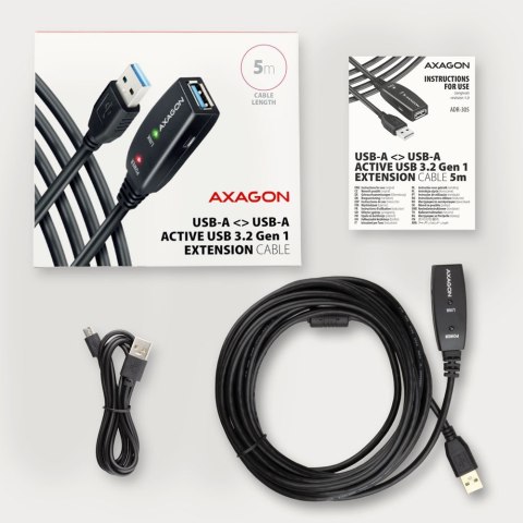 Kabel przedłużacz/repeater Axagon ADR-305 USB 3.2 Gen 1 A-M -> A-F active extension/repeater cable 5m - Kabel - Digital/Daten ka Kabel przedłużacz/repeater Axagon ADR-305 USB 3.2 Gen 1 A-M -> A-F active extension/repeater cable 5m - Kabel - Digital/Daten ka