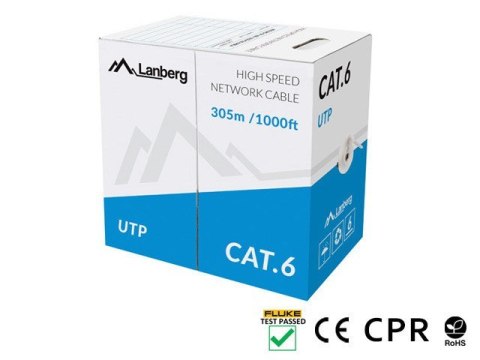 Kabel sieciowy Lanberg LCU6-11CU-0305-S (UTP; 305m; kat. 6; kolor szary) Kabel sieciowy Lanberg LCU6-11CU-0305-S (UTP; 305m; kat. 6; kolor szary)