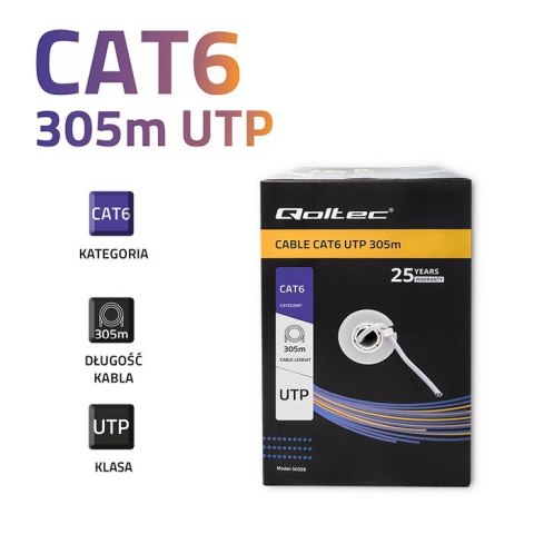 QOLTEC KABEL SIECIOWY SKRĘTKA UTP | CAT6 | 305M | PVC SZARY QOLTEC KABEL SIECIOWY SKRĘTKA UTP | CAT6 | 305M | PVC SZARY