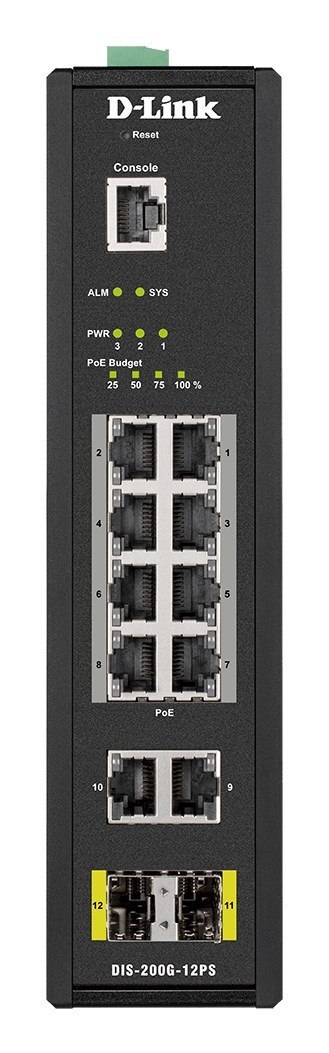 D-Link DIS-200G-12PS łącza sieciowe Zarządzany L2 Gigabit Ethernet (10/100/1000) Obsługa PoE Czarny