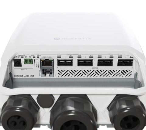 Mikrotik CRS504-4XQ-OUT łącza sieciowe Zarządzany L3 Fast Ethernet (10/100) Obsługa PoE 1U Biały Mikrotik CRS504-4XQ-OUT łącza sieciowe Zarządzany L3 Fast Ethernet (10/100) Obsługa PoE 1U Biały