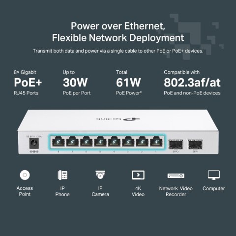TP-Link FESTA FS310GP łącza sieciowe Zarządzany L2/L2+ Gigabit Ethernet (10/100/1000) Obsługa PoE 1U Biały TP-Link FESTA FS310GP łącza sieciowe Zarządzany L2/L2+ Gigabit Ethernet (10/100/1000) Obsługa PoE 1U Biały