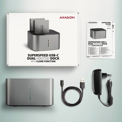 Stacja dokująca AXAGON ADSA-DC USB3.2 Gen1 - 2x SATA 6G CLONE DUAL HDD ASMedia Stacja dokująca AXAGON ADSA-DC USB3.2 Gen1 - 2x SATA 6G CLONE DUAL HDD ASMedia