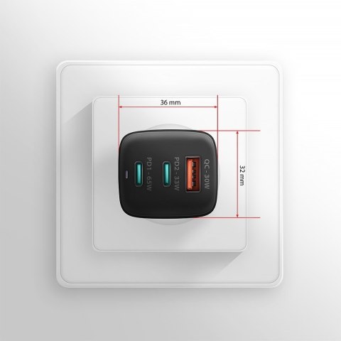 AXAGON ACU-DPQ65 Ładowarka sieciowa, GaN 65W, 3x port (USB-A + dual USB-C), PD3.0/QC4+/PPS/Apple AXAGON ACU-DPQ65 Ładowarka sieciowa, GaN 65W, 3x port (USB-A + dual USB-C), PD3.0/QC4+/PPS/Apple