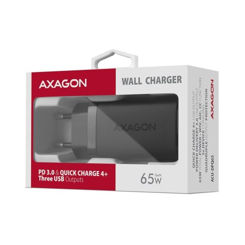 AXAGON ACU-DPQ65 Ładowarka sieciowa, GaN 65W, 3x port (USB-A + dual USB-C), PD3.0/QC4+/PPS/Apple AXAGON ACU-DPQ65 Ładowarka sieciowa, GaN 65W, 3x port (USB-A + dual USB-C), PD3.0/QC4+/PPS/Apple