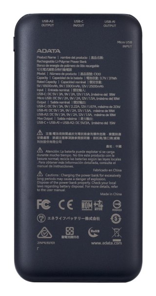 ADATA C100 Litowo-polimerowy (LiPo) 10000 mAh Czarny