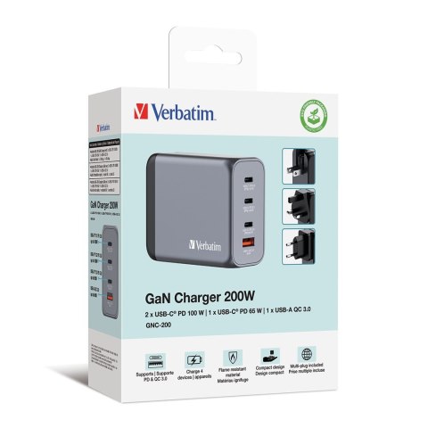GNC-200 GAN CHARGER 4 PORT 200W/USB A/C (EU/UK/US) GNC-200 GAN CHARGER 4 PORT 200W/USB A/C (EU/UK/US)