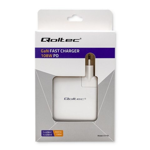 Qoltec Ładowarka GaN FAST 108W | 5-20V | 3-4.7A | USB C | Biała Qoltec Ładowarka GaN FAST 108W | 5-20V | 3-4.7A | USB C | Biała