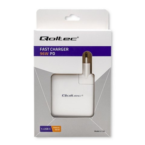Qoltec Ładowarka sieciowa FAST 96W | 5-20V | 3- 4.7A | USB C PD | Laptop | Smartfon | Biała Qoltec Ładowarka sieciowa FAST 96W | 5-20V | 3- 4.7A | USB C PD | Laptop | Smartfon | Biała