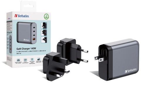 Verbatim GaN charger 140W, 1x USB-A, 3x USB-C Verbatim GaN charger 140W, 1x USB-A, 3x USB-C
