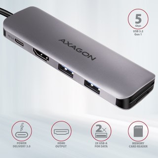 Axagon HMC-5 stacja dokująca Przewodowa USB 3.2 Gen 1 (3.1 Gen 1) Type-C Szary