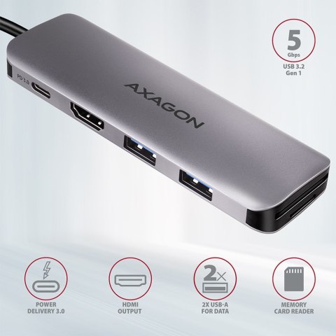 Axagon HMC-5 stacja dokująca Przewodowa USB 3.2 Gen 1 (3.1 Gen 1) Type-C Szary Axagon HMC-5 stacja dokująca Przewodowa USB 3.2 Gen 1 (3.1 Gen 1) Type-C Szary