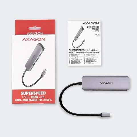 Axagon HMC-5 stacja dokująca Przewodowa USB 3.2 Gen 1 (3.1 Gen 1) Type-C Szary Axagon HMC-5 stacja dokująca Przewodowa USB 3.2 Gen 1 (3.1 Gen 1) Type-C Szary