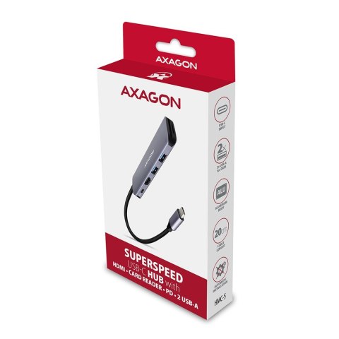 Axagon HMC-5 stacja dokująca Przewodowa USB 3.2 Gen 1 (3.1 Gen 1) Type-C Szary Axagon HMC-5 stacja dokująca Przewodowa USB 3.2 Gen 1 (3.1 Gen 1) Type-C Szary