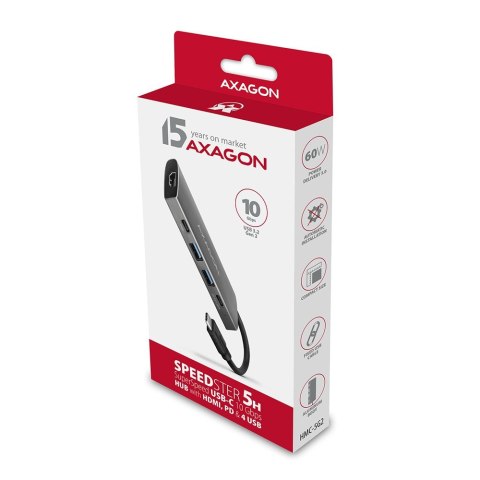 Axagon HMC-5G2 stacja dokująca USB 3.2 Gen 2 (3.1 Gen 2) Type-C Szary Axagon HMC-5G2 stacja dokująca USB 3.2 Gen 2 (3.1 Gen 2) Type-C Szary