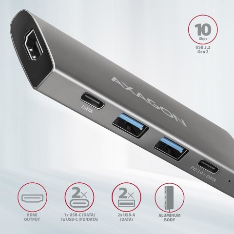 Axagon HMC-5G2 stacja dokująca USB 3.2 Gen 2 (3.1 Gen 2) Type-C Szary Axagon HMC-5G2 stacja dokująca USB 3.2 Gen 2 (3.1 Gen 2) Type-C Szary