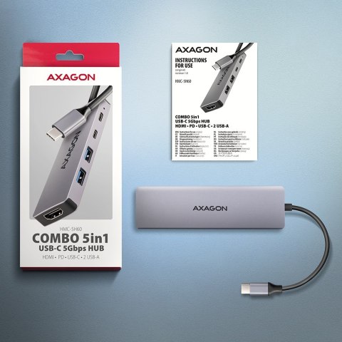 Axagon HMC-5H60 stacja dokująca Przewodowa USB 3.2 Gen 1 (3.1 Gen 1) Type-C Szary Axagon HMC-5H60 stacja dokująca Przewodowa USB 3.2 Gen 1 (3.1 Gen 1) Type-C Szary