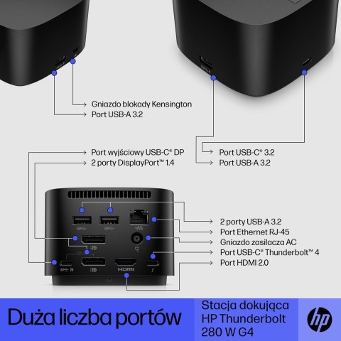 Stacja dokująca + zasilacz HP Thunderbolt Dock G4 280W z przewodem combo czarna 4J0G4AA Stacja dokująca + zasilacz HP Thunderbolt Dock G4 280W z przewodem combo czarna 4J0G4AA