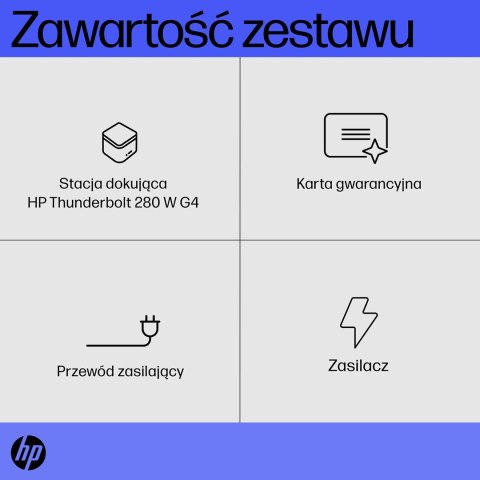 Stacja dokująca + zasilacz HP Thunderbolt Dock G4 280W z przewodem combo czarna 4J0G4AA Stacja dokująca + zasilacz HP Thunderbolt Dock G4 280W z przewodem combo czarna 4J0G4AA