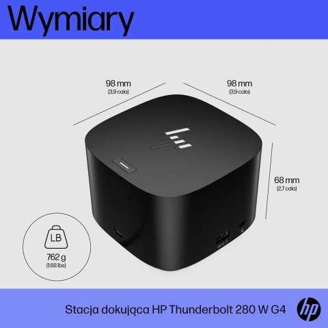 Stacja dokująca + zasilacz HP Thunderbolt Dock G4 280W z przewodem combo czarna 4J0G4AA Stacja dokująca + zasilacz HP Thunderbolt Dock G4 280W z przewodem combo czarna 4J0G4AA