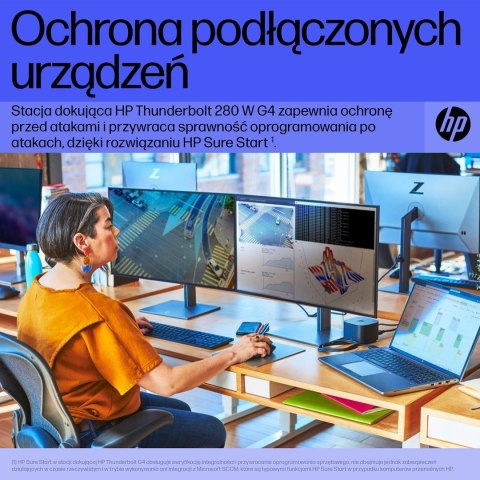 Stacja dokująca + zasilacz HP Thunderbolt Dock G4 280W z przewodem combo czarna 4J0G4AA Stacja dokująca + zasilacz HP Thunderbolt Dock G4 280W z przewodem combo czarna 4J0G4AA
