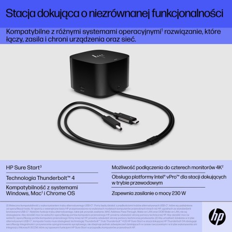 Stacja dokująca + zasilacz HP Thunderbolt Dock G4 280W z przewodem combo czarna 4J0G4AA Stacja dokująca + zasilacz HP Thunderbolt Dock G4 280W z przewodem combo czarna 4J0G4AA