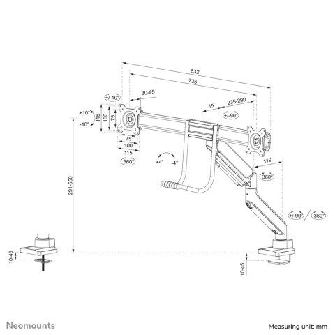 Neomounts DS75-450WH2 uchwyt / stojak do monitorów 81,3 cm (32") Biurko Biały Neomounts DS75-450WH2 uchwyt / stojak do monitorów 81,3 cm (32") Biurko Biały