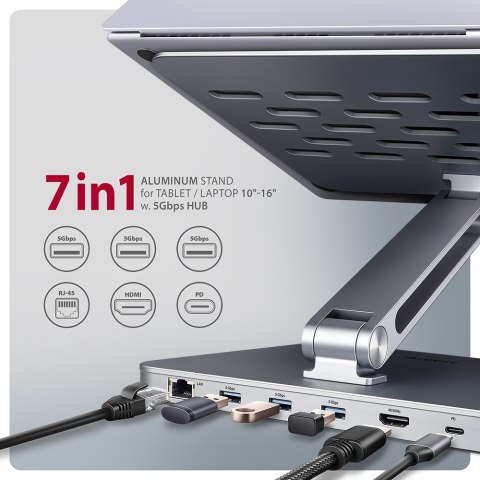 Stojak na laptop 10-16" + hub I/O 7 w 1 AXAGON Stojak na laptop 10-16" + hub I/O 7 w 1 AXAGON