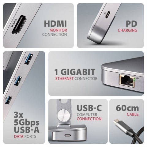 Stojak na laptop 10-16" + hub I/O 7 w 1 AXAGON Stojak na laptop 10-16" + hub I/O 7 w 1 AXAGON