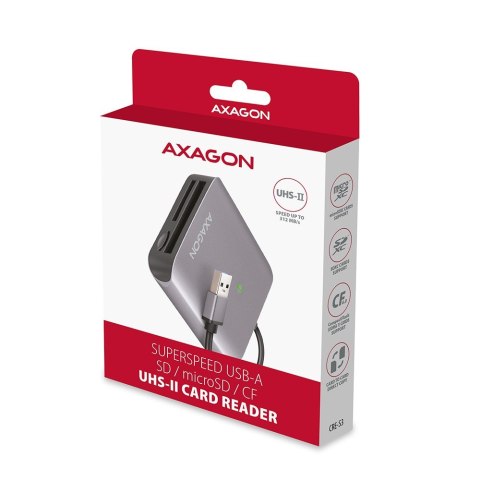 Axagon CRE-S3 External card reader USB-A 3.2 Gen 1 3-slot & lun SD/microSD/CF czytnik kart USB 3.2 Gen 1 (3.1 Gen 1) Type-A Szar Axagon CRE-S3 External card reader USB-A 3.2 Gen 1 3-slot & lun SD/microSD/CF czytnik kart USB 3.2 Gen 1 (3.1 Gen 1) Type-A Szar