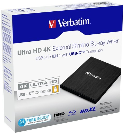 VERBATIM NAPĘD ZEWNĘTRZNY BLU-RAY X6 ULTRA HD 4K USB-C 3.1 43888 VERBATIM NAPĘD ZEWNĘTRZNY BLU-RAY X6 ULTRA HD 4K USB-C 3.1 43888