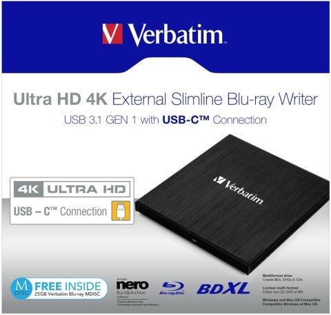 VERBATIM NAPĘD ZEWNĘTRZNY BLU-RAY X6 ULTRA HD 4K USB-C 3.1 43888 VERBATIM NAPĘD ZEWNĘTRZNY BLU-RAY X6 ULTRA HD 4K USB-C 3.1 43888