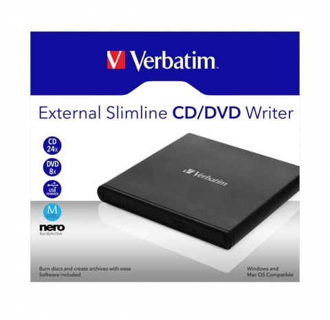 Verbatim External Slimline CD/DVD Writer dysk optyczny DVD±RW Czarny Verbatim External Slimline CD/DVD Writer dysk optyczny DVD±RW Czarny
