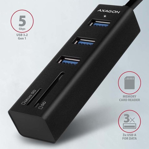 AXAGON HMA-CR3A Koncentrator wieloportowy, USB 3.0 Type-A, 3x USB-A, SD, microSD AXAGON HMA-CR3A Koncentrator wieloportowy, USB 3.0 Type-A, 3x USB-A, SD, microSD