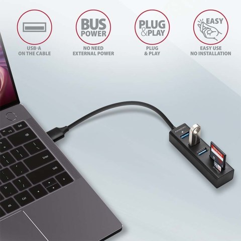 AXAGON HMA-CR3A Koncentrator wieloportowy, USB 3.0 Type-A, 3x USB-A, SD, microSD AXAGON HMA-CR3A Koncentrator wieloportowy, USB 3.0 Type-A, 3x USB-A, SD, microSD