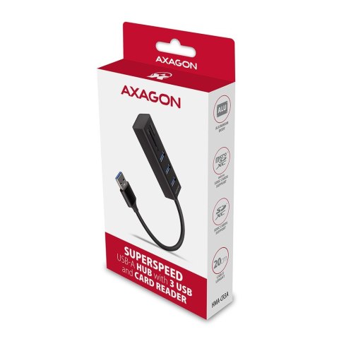 AXAGON HMA-CR3A Koncentrator wieloportowy, USB 3.0 Type-A, 3x USB-A, SD, microSD AXAGON HMA-CR3A Koncentrator wieloportowy, USB 3.0 Type-A, 3x USB-A, SD, microSD