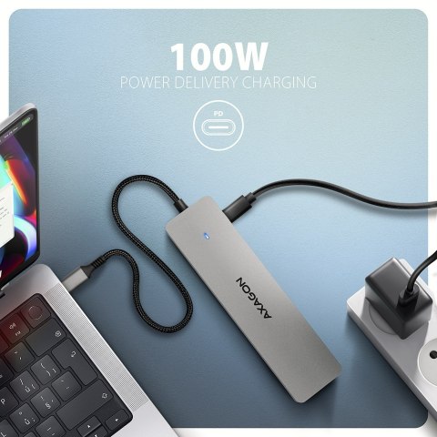 AXAGON HMC-7HX2 Hub USB, 2x USB-A, 1x USB-C, 2x HDMI 2.0, 1x RJ45, 100 W PD - srebrny AXAGON HMC-7HX2 Hub USB, 2x USB-A, 1x USB-C, 2x HDMI 2.0, 1x RJ45, 100 W PD - srebrny