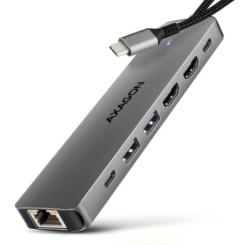 AXAGON HMC-7HX2 Hub USB, 2x USB-A, 1x USB-C, 2x HDMI 2.0, 1x RJ45, 100 W PD - srebrny AXAGON HMC-7HX2 Hub USB, 2x USB-A, 1x USB-C, 2x HDMI 2.0, 1x RJ45, 100 W PD - srebrny