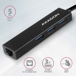 Axagon HMA-GL3A Multiport-Hub USB 3.0 Typ A Gbit-LAN 3x USB-A microSD Przewodowa USB 3.2 Gen 1 (3.1 Gen 1) Type-A Czarny