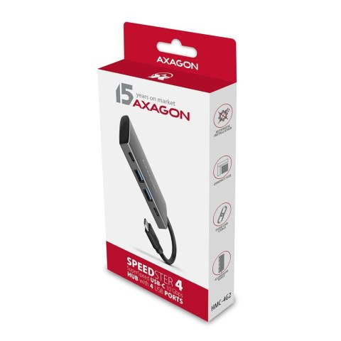 Axagon HMC-4G2 huby i koncentratory USB 3.2 Gen 2 (3.1 Gen 2) Type-C 10000 Mbit/s Szary Axagon HMC-4G2 huby i koncentratory USB 3.2 Gen 2 (3.1 Gen 2) Type-C 10000 Mbit/s Szary