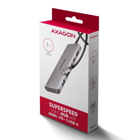 Axagon HMC-5H USB-C 3.2 Gen 1 hub 3x USB-A 4K HDMI PD 100W - Silber Przewodowa USB 3.2 Gen 1 (3.1 Gen 1) Type-C Srebrny Axagon HMC-5H USB-C 3.2 Gen 1 hub 3x USB-A 4K HDMI PD 100W - Silber Przewodowa USB 3.2 Gen 1 (3.1 Gen 1) Type-C Srebrny