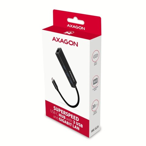 Axagon HMC-GL3A USB-C-Hub 3x USB-A Gbit-LAN schwarz USB 3.2 Gen 1 (3.1 Gen 1) Type-C 5000 Mbit/s Czarny Axagon HMC-GL3A USB-C-Hub 3x USB-A Gbit-LAN schwarz USB 3.2 Gen 1 (3.1 Gen 1) Type-C 5000 Mbit/s Czarny