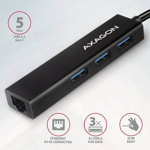 Axagon HMC-GL3A USB-C-Hub 3x USB-A Gbit-LAN schwarz USB 3.2 Gen 1 (3.1 Gen 1) Type-C 5000 Mbit/s Czarny Axagon HMC-GL3A USB-C-Hub 3x USB-A Gbit-LAN schwarz USB 3.2 Gen 1 (3.1 Gen 1) Type-C 5000 Mbit/s Czarny