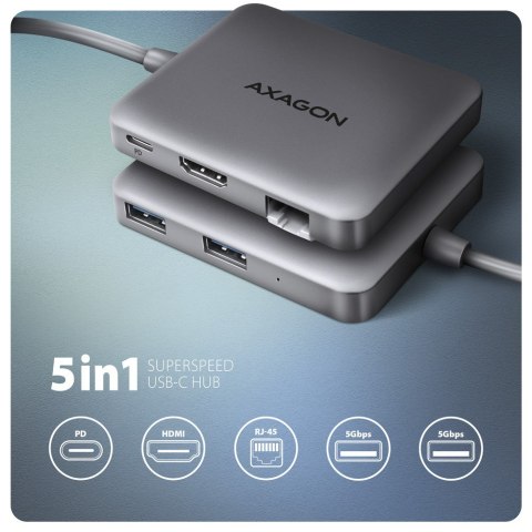 Axagon N HMC-5HL USB 5Gbps hub 2x USB-A HDMI 4k/60Hz RJ-45 GLAN PD 100W kabel USB-C Przewodowa USB 3.2 Gen 1 (3.1 Gen 1) Type-C Axagon N HMC-5HL USB 5Gbps hub 2x USB-A HDMI 4k/60Hz RJ-45 GLAN PD 100W kabel USB-C Przewodowa USB 3.2 Gen 1 (3.1 Gen 1) Type-C