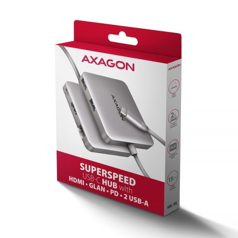 Axagon N HMC-5HL USB 5Gbps hub 2x USB-A HDMI 4k/60Hz RJ-45 GLAN PD 100W kabel USB-C Przewodowa USB 3.2 Gen 1 (3.1 Gen 1) Type-C Axagon N HMC-5HL USB 5Gbps hub 2x USB-A HDMI 4k/60Hz RJ-45 GLAN PD 100W kabel USB-C Przewodowa USB 3.2 Gen 1 (3.1 Gen 1) Type-C