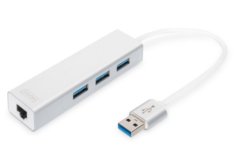 HUB 3-portowy USB 3.0 SuperSpeed z LANGigabit LAN adapter, aluminium HUB 3-portowy USB 3.0 SuperSpeed z LANGigabit LAN adapter, aluminium