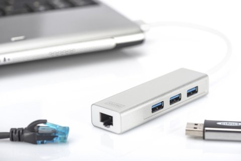 HUB 3-portowy USB 3.0 SuperSpeed z LANGigabit LAN adapter, aluminium HUB 3-portowy USB 3.0 SuperSpeed z LANGigabit LAN adapter, aluminium