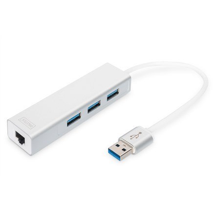 HUB 3-portowy USB 3.0 SuperSpeed z LANGigabit LAN adapter, aluminium HUB 3-portowy USB 3.0 SuperSpeed z LANGigabit LAN adapter, aluminium