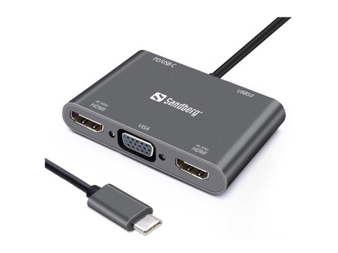 Sandberg USB-C Dock 2xHDMI+1xVGA+USB+PD Sandberg USB-C Dock 2xHDMI+1xVGA+USB+PD